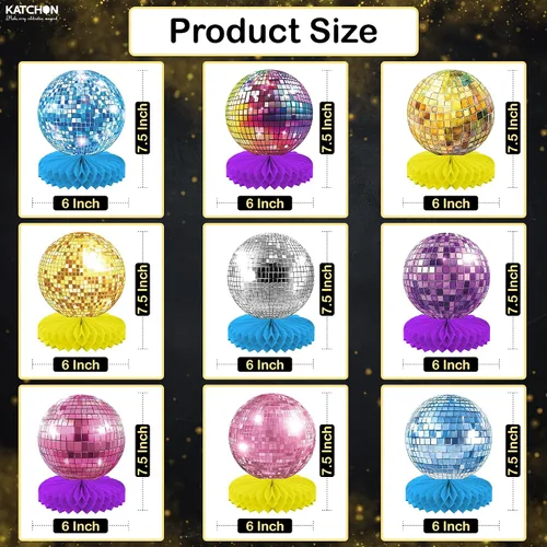 Vista 2 de KatchOn, Centros de Mesa de Bola de Discoteca NYE - Paquete de 9 Centros de Mesa para Año Nuevo Colorida Bola de Discoteca para Decoraciones