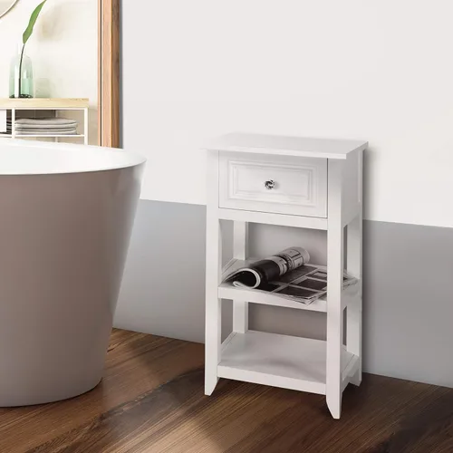 Vista 4 de Elegant Home Fashions Dawson gabinete sobre piso, Madera, Blanco 1 Drawer, Open Shelves, Bathroom Kitchen Bedroom Living Room Storage, Organizer