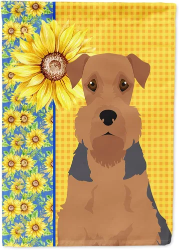 Vista 388 de Caroline's Treasures WDK5313GF Bandera de jardín con diseño de girasoles de verano, color negro y tostado, Airedale Terrier para buzón, bandera