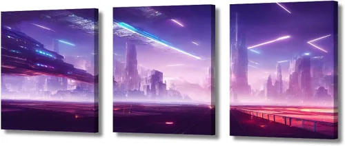 Vista 74 de Lienzo decorativo para pared de sala de estar, lienzo Cyberpunk, decoración de pared de 3 paneles, decoración de pared para el hogar, dormitorio