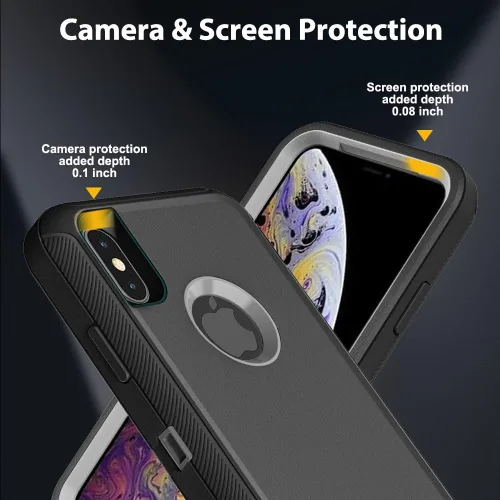 Vista 3 de Funda para iPhone X/iPhone Xs con 2 protectores de pantalla de vidrio templado, grado militar 3 en 1, resistente a prueba de golpes, a prueba