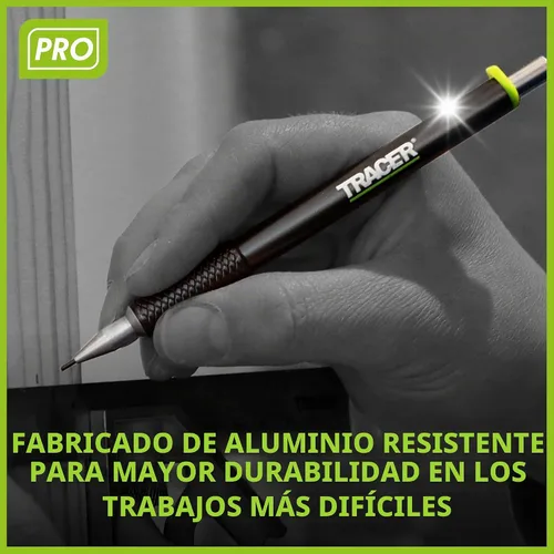 Vista 4 de Tracer Pro Series Lápiz de Precisión con 24 Minas de Repuesto de 1.3mm (0.051 in) y Fundas para Sitio - Kit de Marcado de Precisión de Aluminio