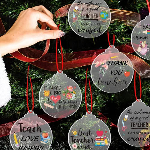 Vista 3 de Suzile 36 piezas de adornos de Navidad para profesores, regalos inspiradores, regalo de amistad, regalo redondo de acrílico para colgar, adornos