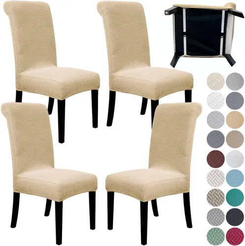Vista 28 de SPRINGRICO Paquete de 2 fundas para sillas de comedor con cinturón de seguridad, fundas elásticas para sillas Parsons lavables, fundas protectoras
