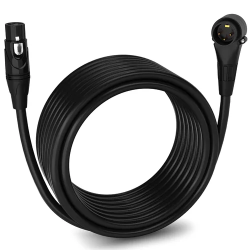 Vista 90 de LyxPro Cable de micrófono XLR hembra a macho de ángulo recto de 3 pines de 1.5 pies para altavoces amplificados, interfaz de audio, rendimiento