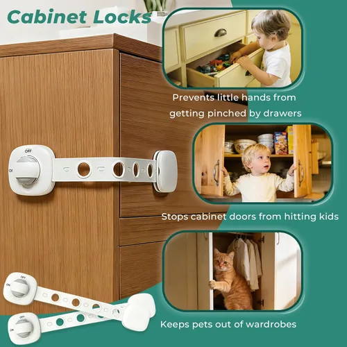 Vista 6 de Cerraduras de seguridad para niños a prueba de bebés, paquete de 2 cerraduras para bebés, para muebles, hornos de cocina, asientos de inodoro