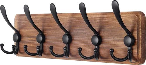 Vista 30 de SKOLOO Perchero de pared montado en la pared de estilo rústico: Perchero de pared de pino de madera auténtica de 40,6 cm de orificio a orificio