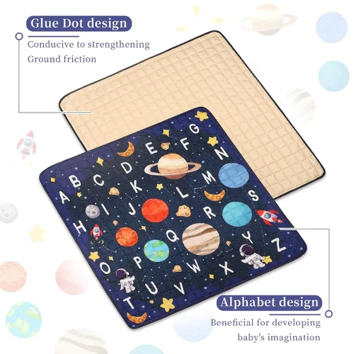 Vista 6 de GFU - Tapete de juego para bebé, antideslizante, 50 x 50 pulgadas, tapete grueso de una pieza azul, tapete de juego para bebés, plegable y lavable a