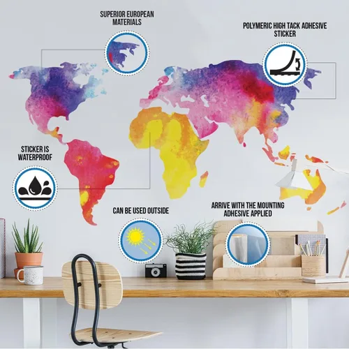 Vista 8 de Calcomanía de pared de mapa del mundo grande, para dormitorio, sala de juegos, habitación de niños, decoración mural – Art of Home removible vinilo