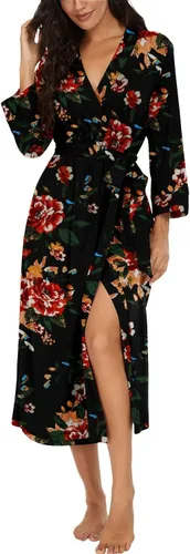Vista 38 de VINTATRE Bata tipo kimono para mujer, bata larga de punto, ligera, suave, ropa de dormir con cuello en V, casual, ropa de descanso para mujer Verde