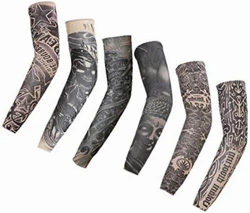 Vista 3 de Mangas de tatuaje temporales falsas para hombres y mujeres, mangas de protección solar para brazos (juego oscuro unisex, paquete de 6)