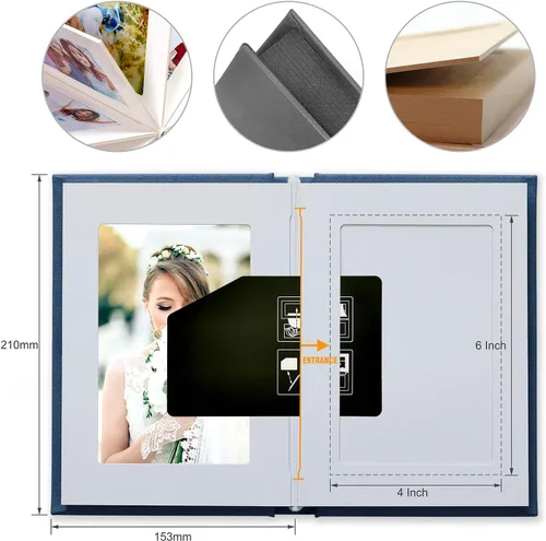 Vista 7 de Álbum de fotos pequeño de 4 x 6 con capacidad para 24 unidades, ideal para álbumes de fotos o fotos temáticas (negro/interior blanco)