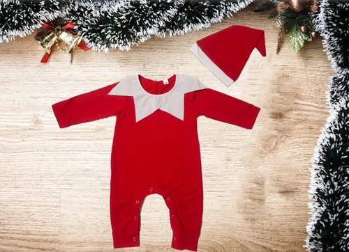 Vista 5 de fimaska Newborn Baby Girl Boy Christmas Outfit baby elf costume Long Sleeve Santa onesie Jumpsuit + Hat Infant Outfits Set