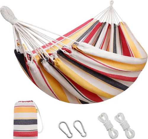 Vista 9 de Hamaca brasileña con correas para árboles, hamacas de lona, hamaca portátil con bolsa de transporte para patio trasero, porche, uso en exteriores e