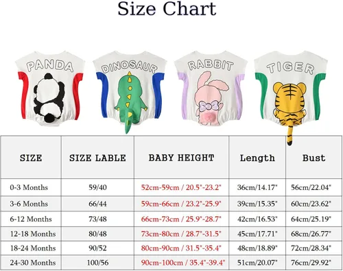 Vista 3 de TONWHAR Body unisex de algodón para bebé, de manga corta, para bebés, niños y niñas, overol de animales para verano