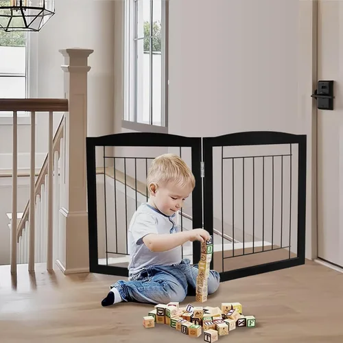 Vista 2 de ZJSF Puerta plegable independiente para perros para casa, puerta de madera extra ancha para cachorros, escaleras, puertas para mascotas, valla alta