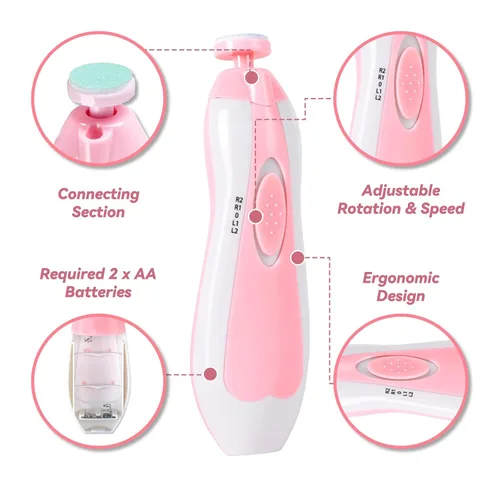 Vista 4 de Qunlions life Lima de uñas para bebé con luz, kit de cortaúñas eléctrico seguro para bebés recién nacidos y niños pequeños dedos de los pies y uñas