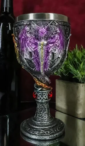 Vista 7 de Ebros Gift Gran rojo azul púrpura noche terror alado Tríada demoníaca dragón bebida vino copa copa cáliz figura 8oz Calabozos y dragones Fantasía