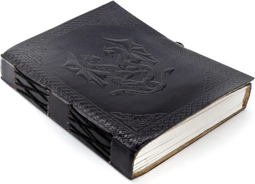 Vista 7 de Diario de cuero doble dragón hecho a mano/cuaderno de escritura/bloc de notas diario encuadernado para hombres y mujeres, papel sin forro, mediano