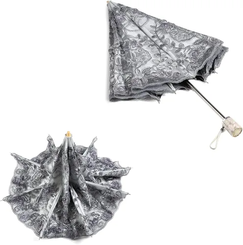 Vista 2 de Paraguas plegable LCY para mujer con bordado de encaje 2 paraguas para bodas