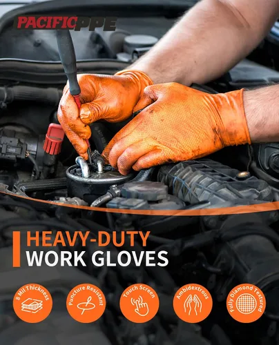 Vista 2 de PACIFIC PPE - Guantes de nitrilo naranja de 8 mil, desechables industriales