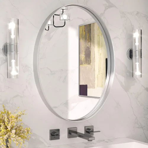 Vista 16 de Espejo de marco dorado cepillado de 16 x 24 pulgadas, espejo de tocador de baño de latón dorado para pared, espejo enmarcado rectangular de esquina