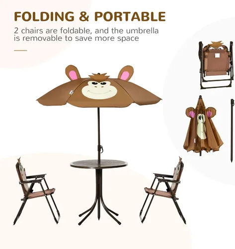 Vista 3 de Outsunny Juego de mesa y silla para niños, muebles de jardín plegables para exteriores, mesa de picnic para patio trasero, con sombrilla extraíble