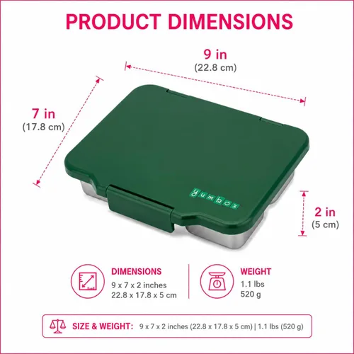 Vista 4 de Yumbox Prêt Bento Box de acero inoxidable con contenedor de almuerzo a prueba de fugas, bandeja apta para sándwich, lonchera para niños, adultos