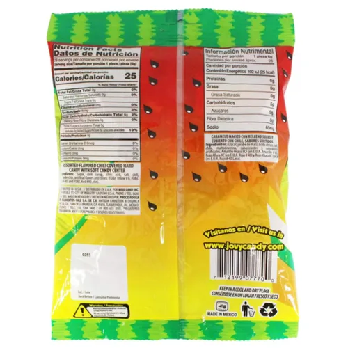 Vista 2 de Dulces duros Sweetzo, dulces y picantes cubiertos de chile en polvo, sabor a sandía y mango, envueltos individualmente, dulces mexicanos