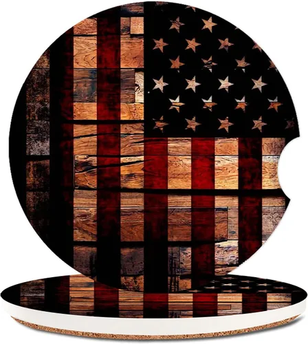 Vista 6 de Portavasos absorbentes con la bandera estadounidense negra y gris, juego de posavasos de cerámica para mujeres y hombres, 2.56 pulgadas (2 unidades)