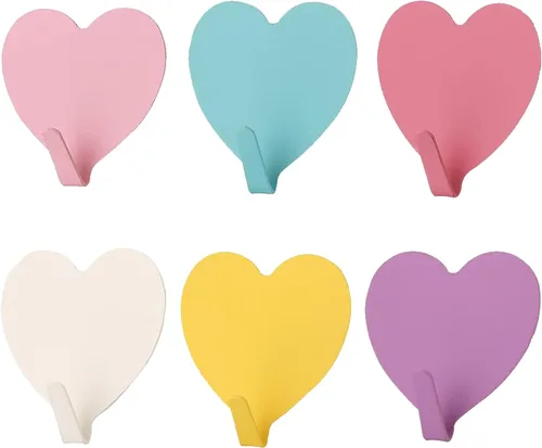 Vista 7 de JtmyAota Paquete de 6 ganchos decorativos de pared en forma de corazón, gancho de pared adhesivo fuerte de acero inoxidable para el hogar, cocina
