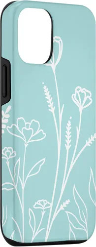 Vista 3 de iPhone 15 lindo verano flores silvestres diseño en azul verde pastel caso
