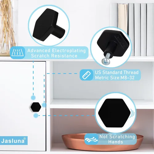 Vista 3 de Paquete de 6 pomos negros para cajones de tocador, perillas hexagonales de 1-1/4 pulgadas para armario de cocina, baño, acabado negro mate