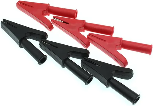Vista 2 de 3 pares de 30A aislamiento de protección de cocodrilo pinzas de cocodrilo abrazaderas para cable de batería clips de prueba (negro+rojo)