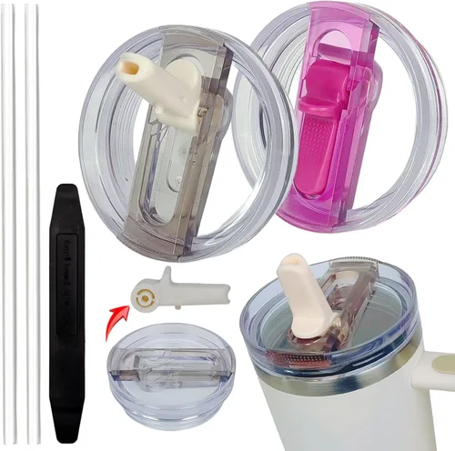Vista 14 de Paquete de 2 tapas de repuesto con popote abatible desmontable para vaso térmico de 30 oz, compatible con Stanley Quencher ProTour, tapa a prueba