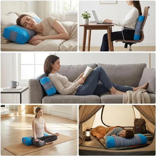 Vista 5 de Almohada ajustable de casco de trigo sarraceno para aliviar el dolor de cuello (21 x 8 x 4), almohada de enfriamiento natural para campamento