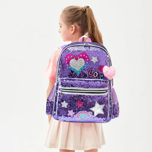 Vista 24 de Mochila para niñas de 16 pulgadas, mochilas para niñas para la escuela, mochila de lentejuelas con lonchera para estudiantes de primaria