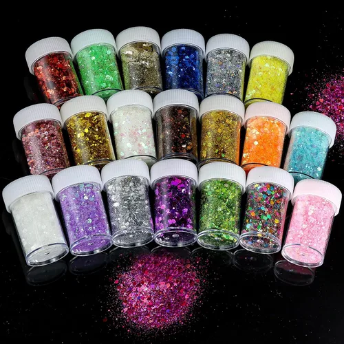 Vista 5 de Linwulte - Mezcla de purpurina gruesa y fina holográfica, 20 colores para resina, purpurina iridiscente para uñas, cosméticos para ojos, cabello