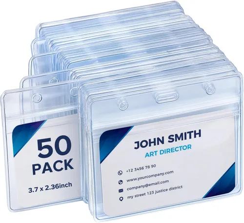 Vista 11 de Paquete de 100 soportes verticales para tarjetas de identificación, de plástico transparente, impermeable, resellable para oficina, profesores