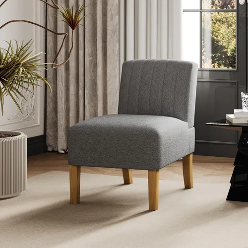 Vista 8 de Silla decorativa sin brazos para dormitorio, moderna silla de tocador con patas de madera maciza, cómoda silla tapizada para dormitorio, silla