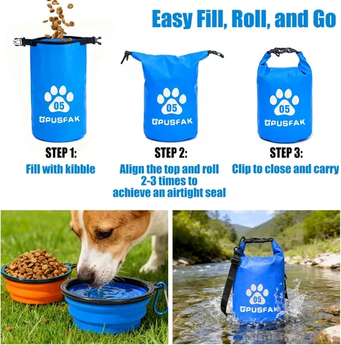 Vista 7 de Bolsa de almacenamiento de alimentos para mascotas con cierre enrollable (32 tazas), bolsa de viaje de comida para perros, contenedor impermeable