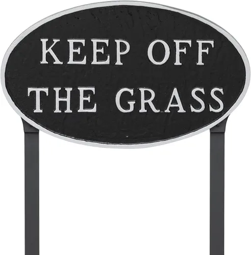 Vista 2 de Montague Metal Products - Placa ovalada de metal fundido con texto en inglés "Keep Off Grass" - Placa de exhibición de césped o pared - Letrero