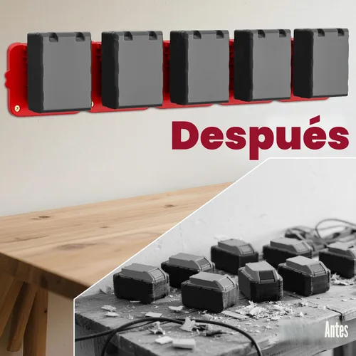 Vista 3 de Soporte de batería compatible con batería Milwaukee de 18 V, almacenamiento de baterías de montaje en pared para furgoneta de trabajo, estante, caja