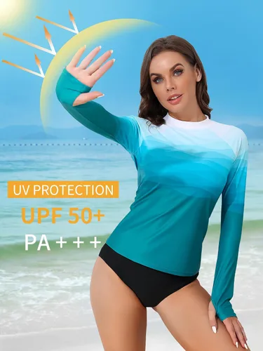 Vista 4 de ATTRACO Camiseta de protección contra erupciones para mujer, manga larga, estampada, protección UPF 50