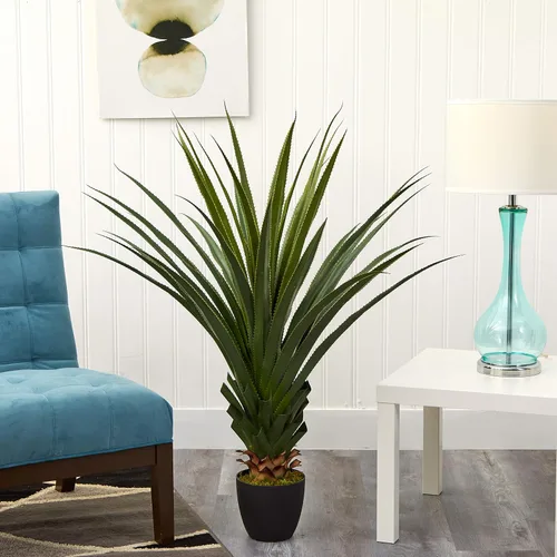 Vista 3 de Nearly Natural Planta de agave con pinchos de 4 pies y plantas artificiales de seda Dracaena (tacto real), color verde