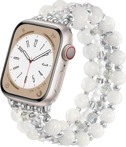 Vista 13 de VISOOM Pulsera bohemia con cuentas compatible con Apple Watch de 38/40/41/1.654 in para mujer – Correa elástica de iWatch para mujer para Apple