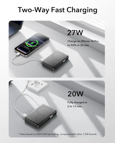 Vista 6 de ESR para MagSafe Power Bank, Soporte con patas 10,000mAh MagSafe Cargador portátil, Paquete de batería de 15W rápido Certificado Qi2 con pantalla