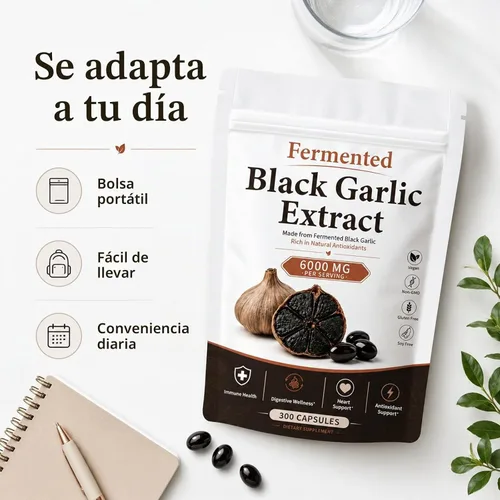 Vista 5 de Extracto de ajo negro fermentado, cápsulas blandas de ajo negro premium, 300 cápsulas