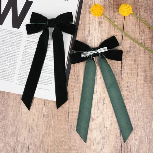Vista 5 de 2 lazos de terciopelo para el cabello, pinzas de cinta para el cabello verde, pinzas de cocodrilo para otoño, accesorios para el cabello