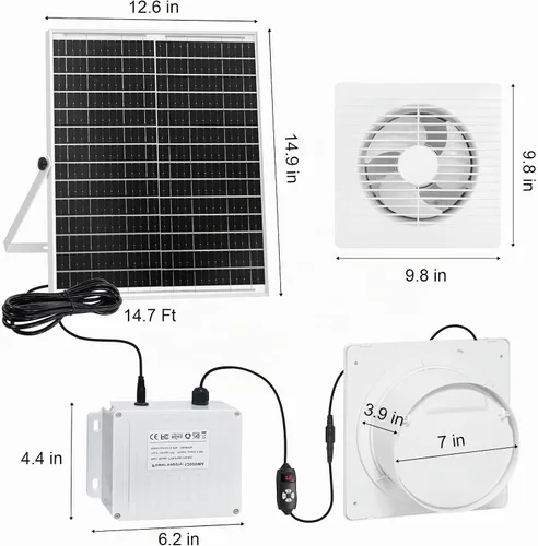 Vista 6 de Ventilador solar para gallinero con 2 velocidades de ventilador